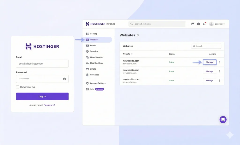 Login to Your Hostinger Account to Install wordpress on hostinger